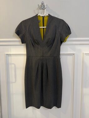 Muse Gray Midi Sheath Dress with Yellow Lining